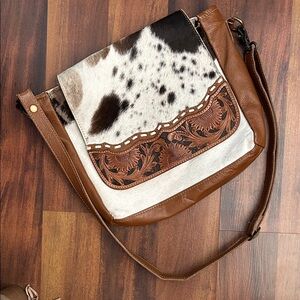 Myra Bag Tan and Black Cowhide Crossbody